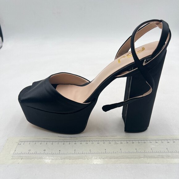 FSJ Black Platform Ankle Strap Sandals Peep Open Toe Chunky High Heels Shoes - Picture 2 of 8